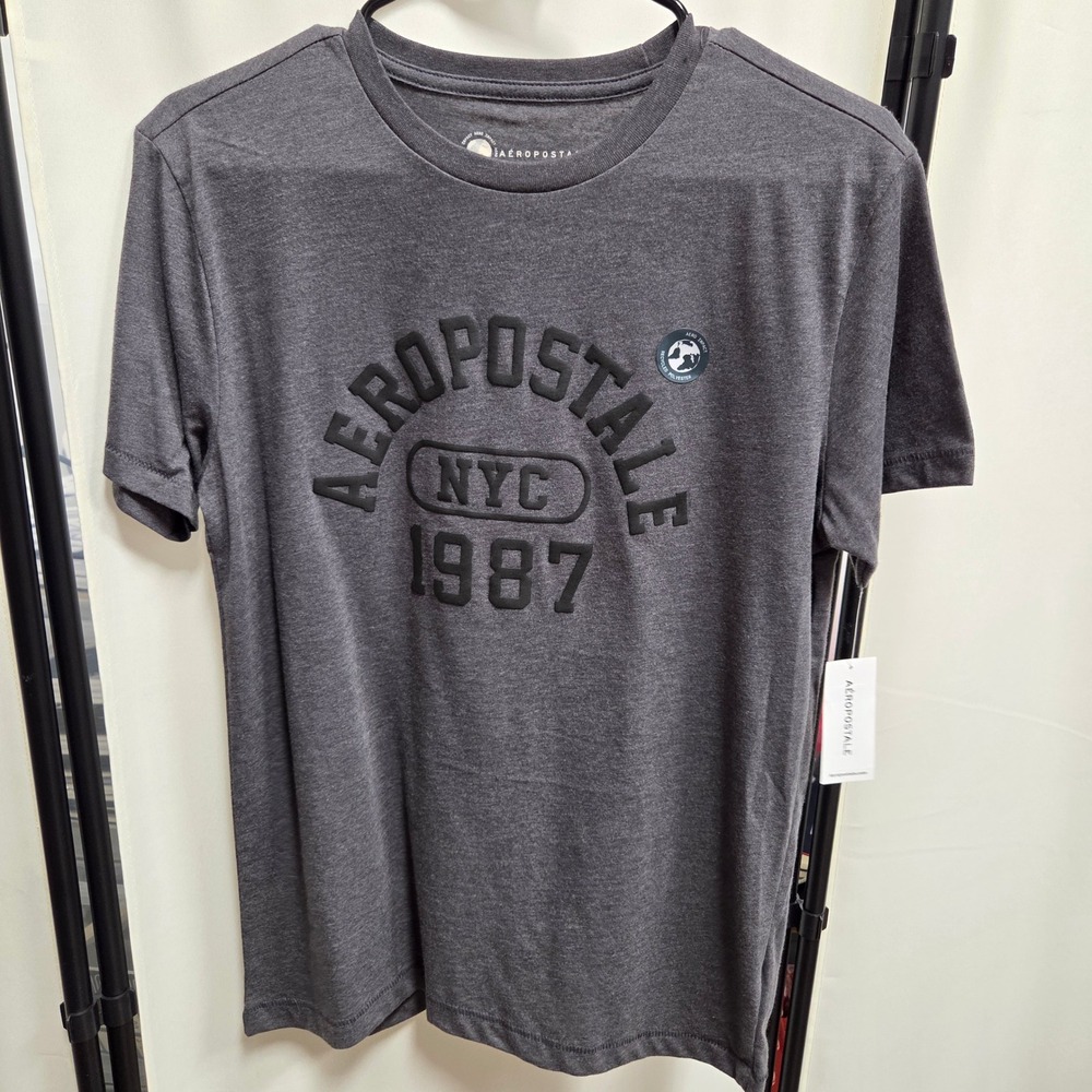 Aeropostale Mens NYC 1987 Graphic T-Shirt Charcoal Grey Aero Impact Small NWT